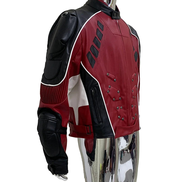 Mauroicardi Autumn Winter Cool Short Patchwork Pu Leather Racer Jacket Men Shoulder Pads Rivet Runway European Fashion Clothes