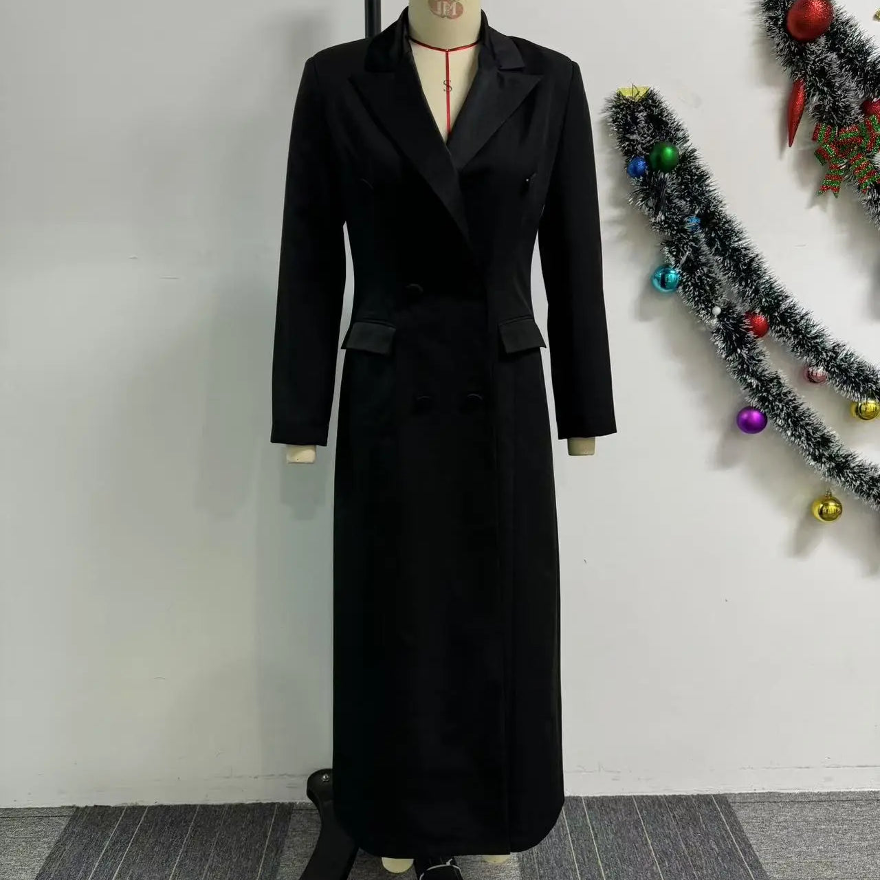 CM.YAYA Fashion Women OL Work Double Breasted Notched Long Sleeve Maxi Dress Spring Sexy Night Elegant Party Street Long Dresses