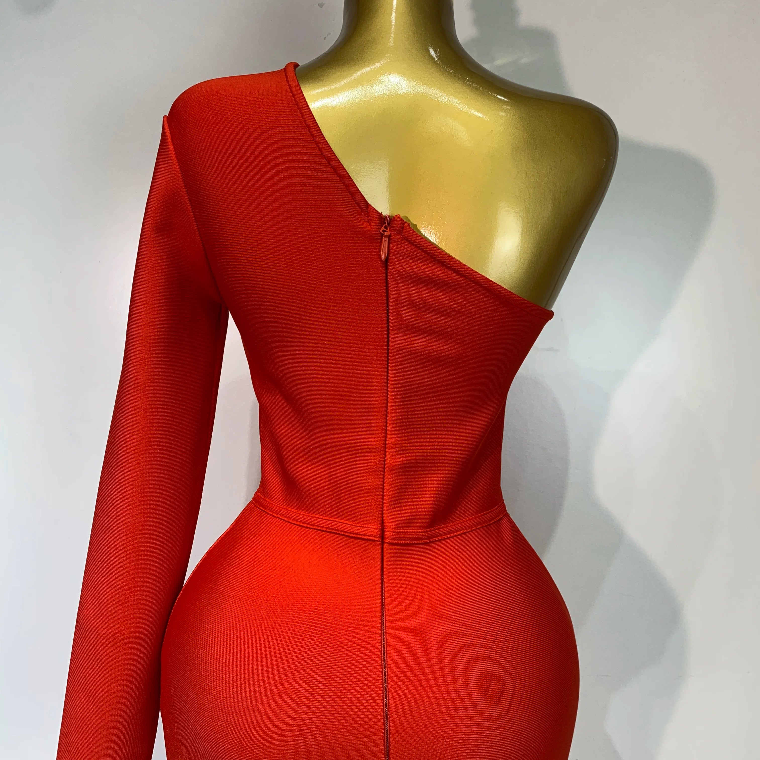 Women Sexy One Shoulder Cut Out Red Bodycon Bandage Dresses Elegant Luxury Birthday Nightclub Celebrity Evening Party Gowns