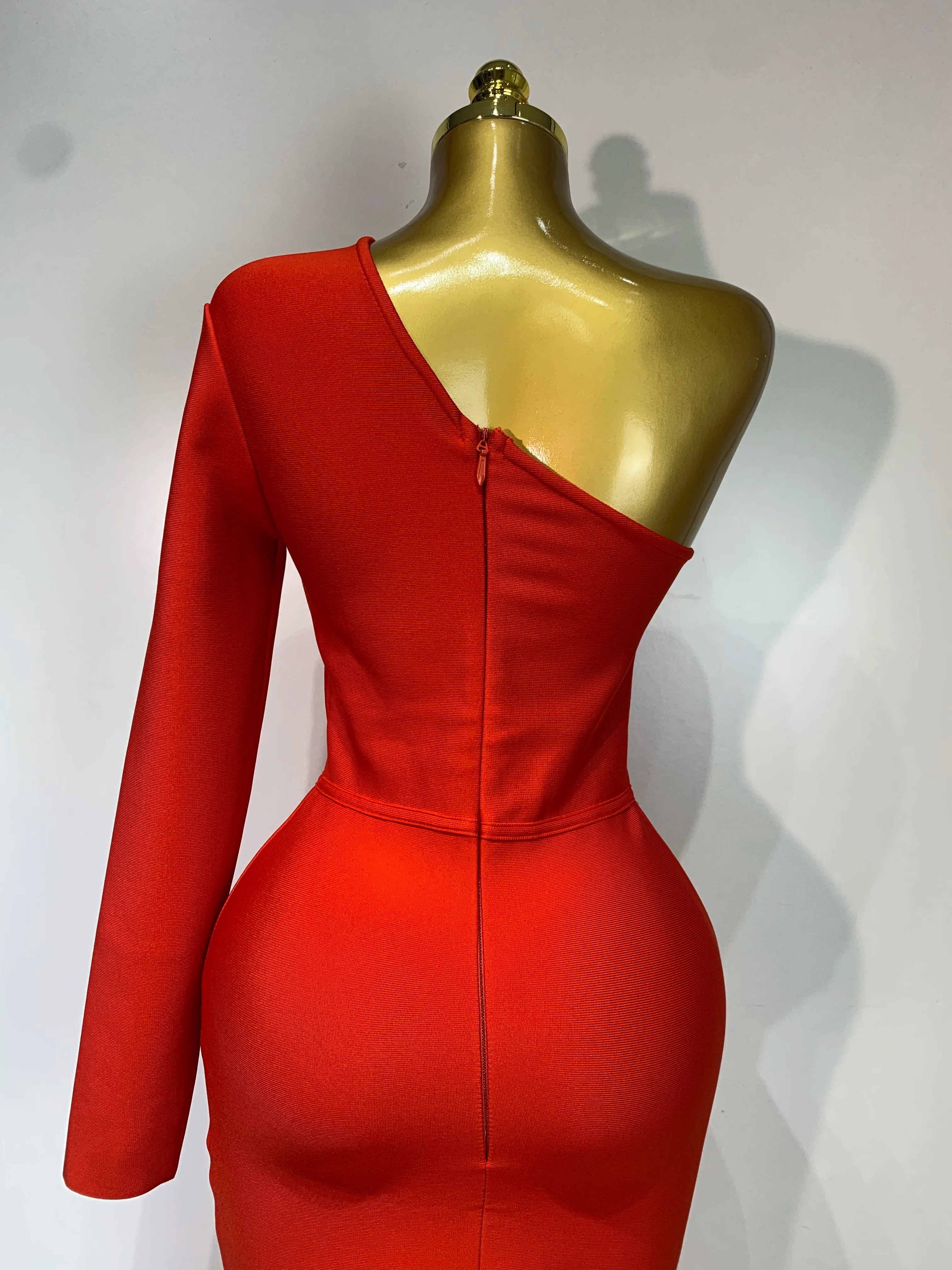 Women Sexy One Shoulder Cut Out Red Bodycon Bandage Dresses Elegant Luxury Birthday Nightclub Celebrity Evening Party Gowns