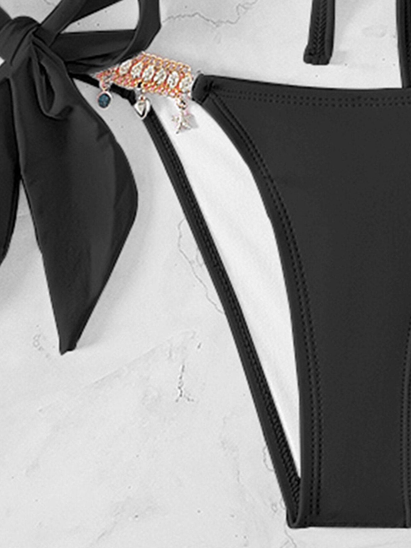 Sexy Black Crystal Diamond Rhinestone Triangle Swimwear - Swimsuit Bikinis Set Bathing Suit Beach Bikini Female