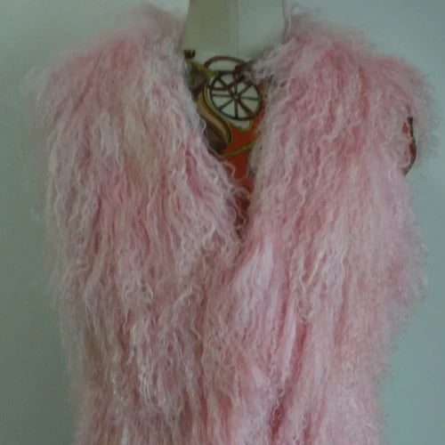 11 Colors Luxury Thick Warm Mongolia Sheep Fur Vest Women New Winter Hot V-neck Sexy Wool Fur Coat pink