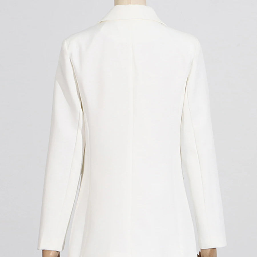 Solid Slimming Two Piece Sets for Women Lapel Long Sleeve Patchwork Bead Top High Waist Pant Temperament Set Female