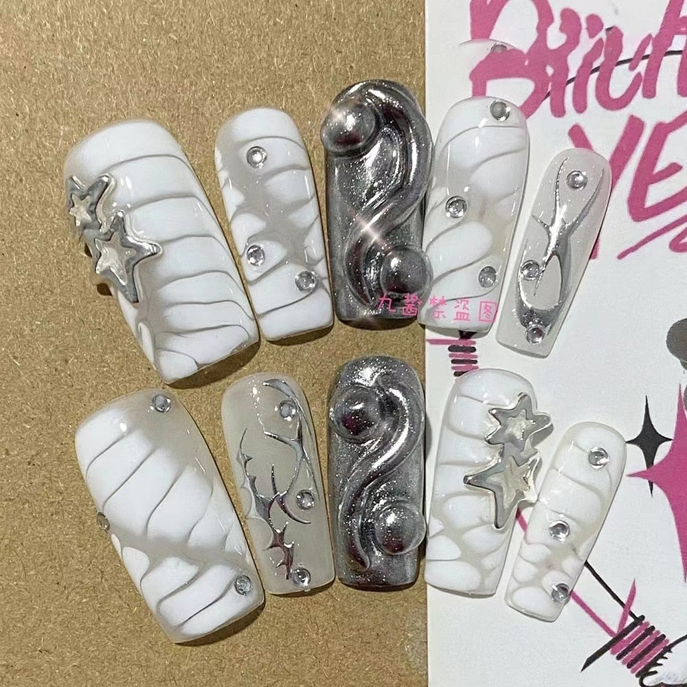 Summer Beach Travel Holiday Hello Kitty Conch Nails Girl Blue Youth Handwork Customizable Fake Nails Daughter Sister Gift 11