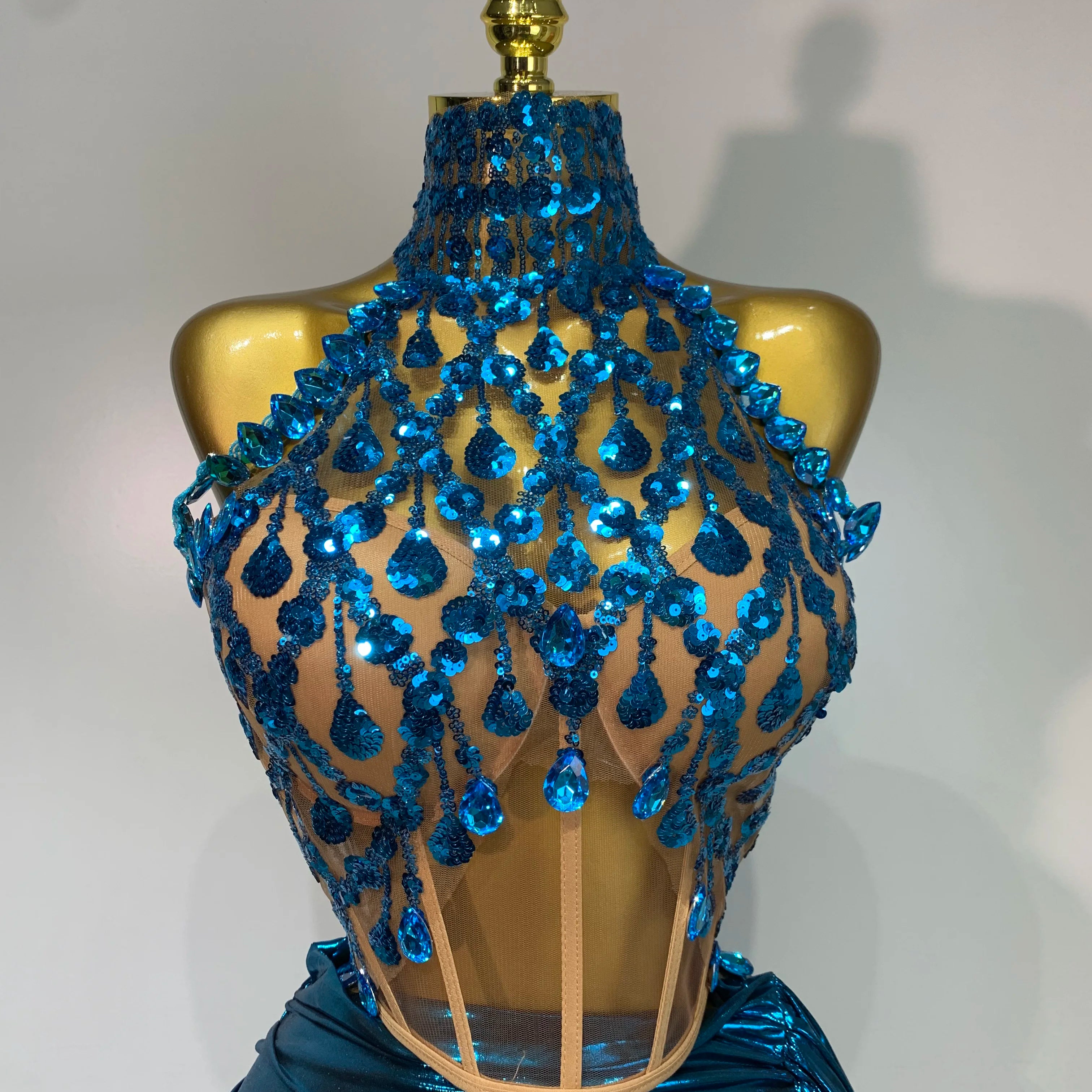 Luxury Rhinestone Sequined Backless Sexy Top Skirt Set Celebrate Evening Party Prom Gowns 2025 Nightclub Singer Stage Outfit