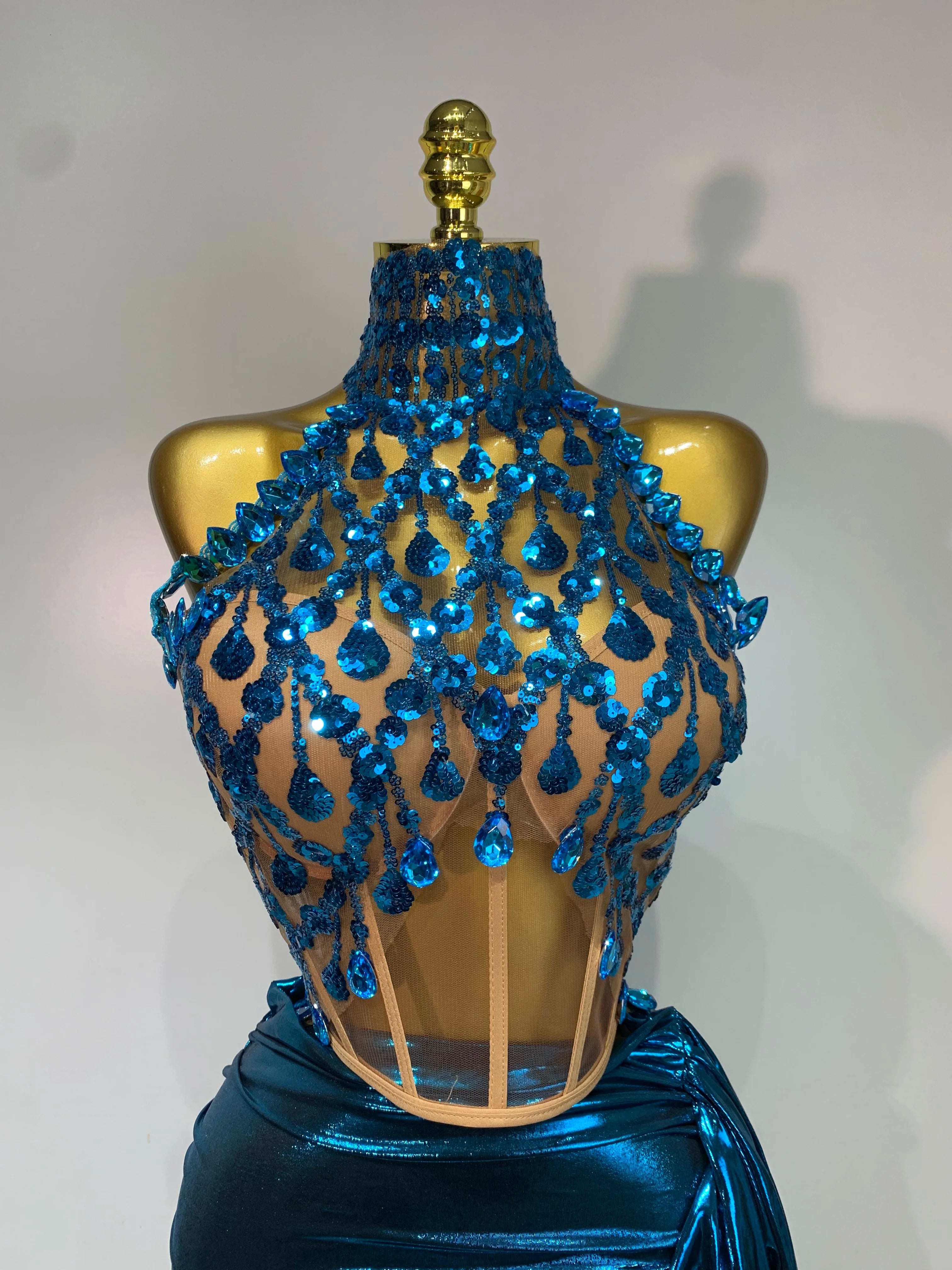 Luxury Rhinestone Sequined Backless Sexy Top Skirt Set Celebrate Evening Party Prom Gowns 2025 Nightclub Singer Stage Outfit