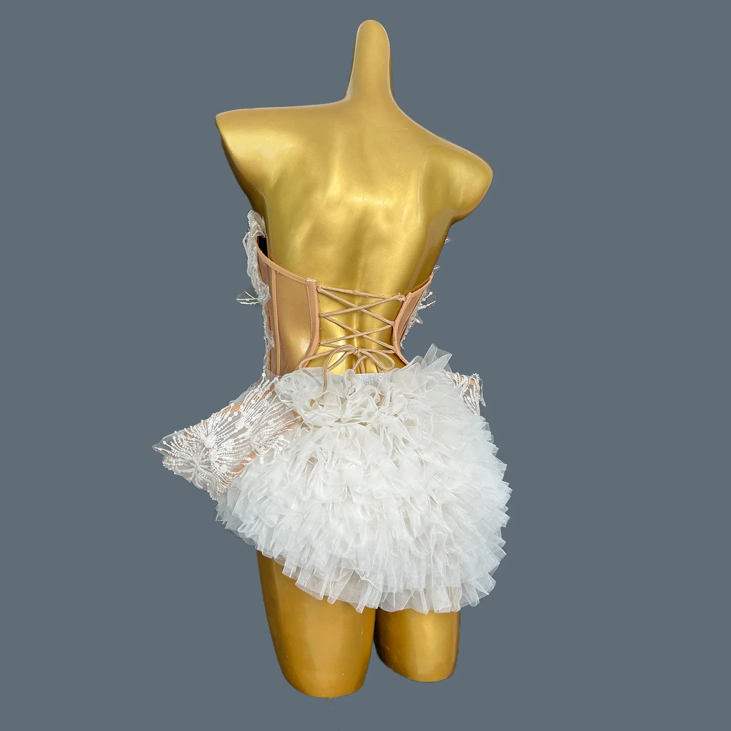 Sexy Sequins Pearls Women Top Short Skirt 2Pcs Club Dance Asymmetrical Dress Designer Party Celebrate Stage Wear Pugongying