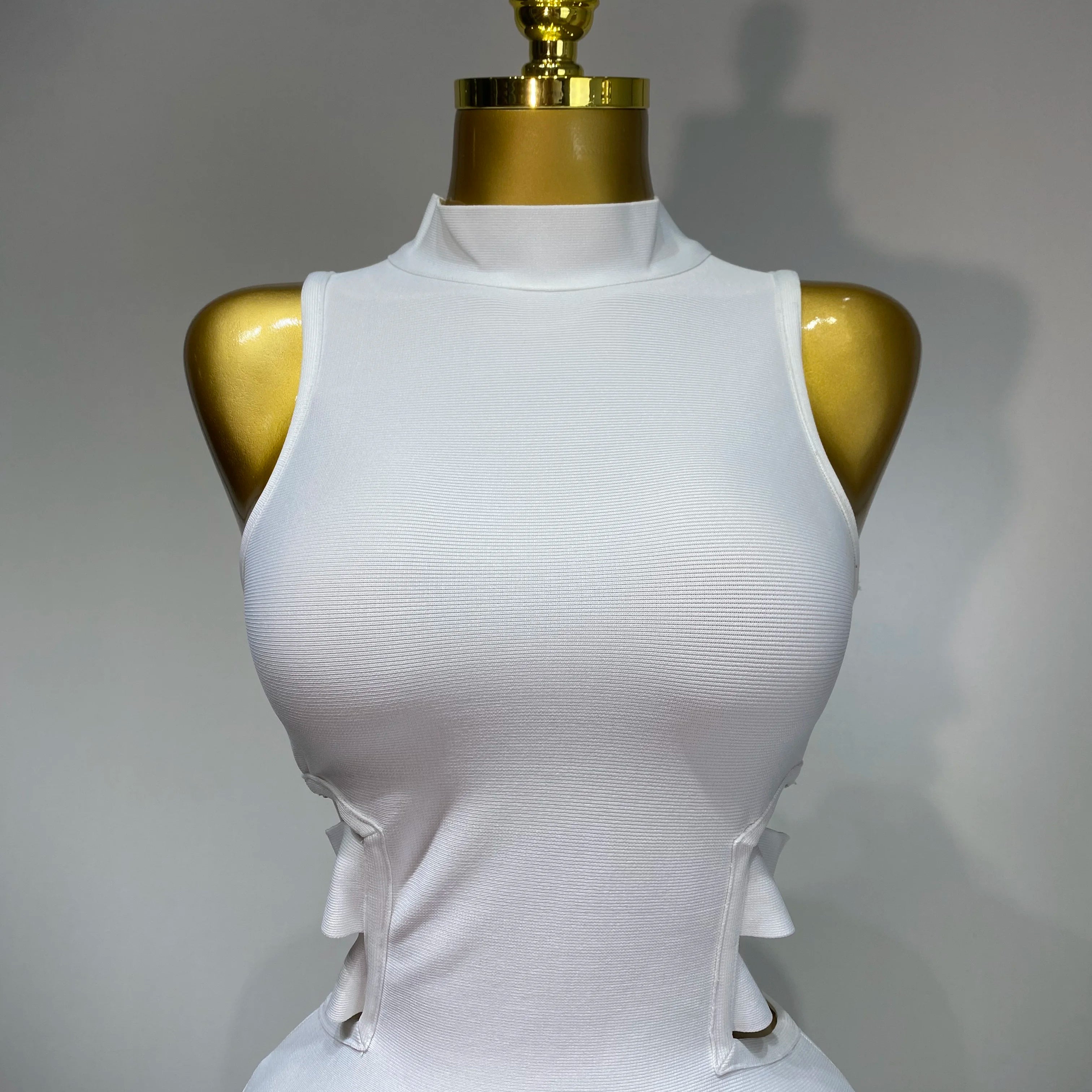 Women Sexy Turtleneck White Cut Out Midi Bodycon Bandage Dress 2025 White Elegant Evening Party Dress Luxury Birthday Dress