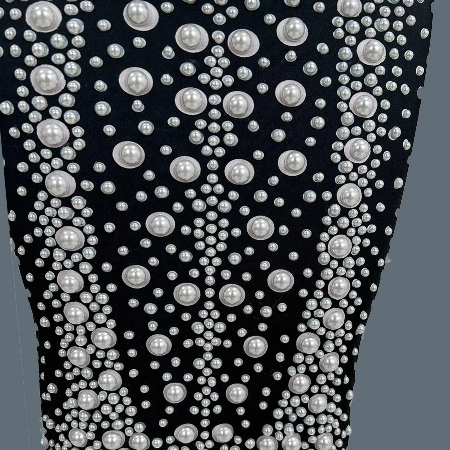 High-end White Pearls Black Mini Dress Sleeveless Bodycon Sexy Dress Party Nightclub Singer Stage Show Wrap Dress Heizhenzhu