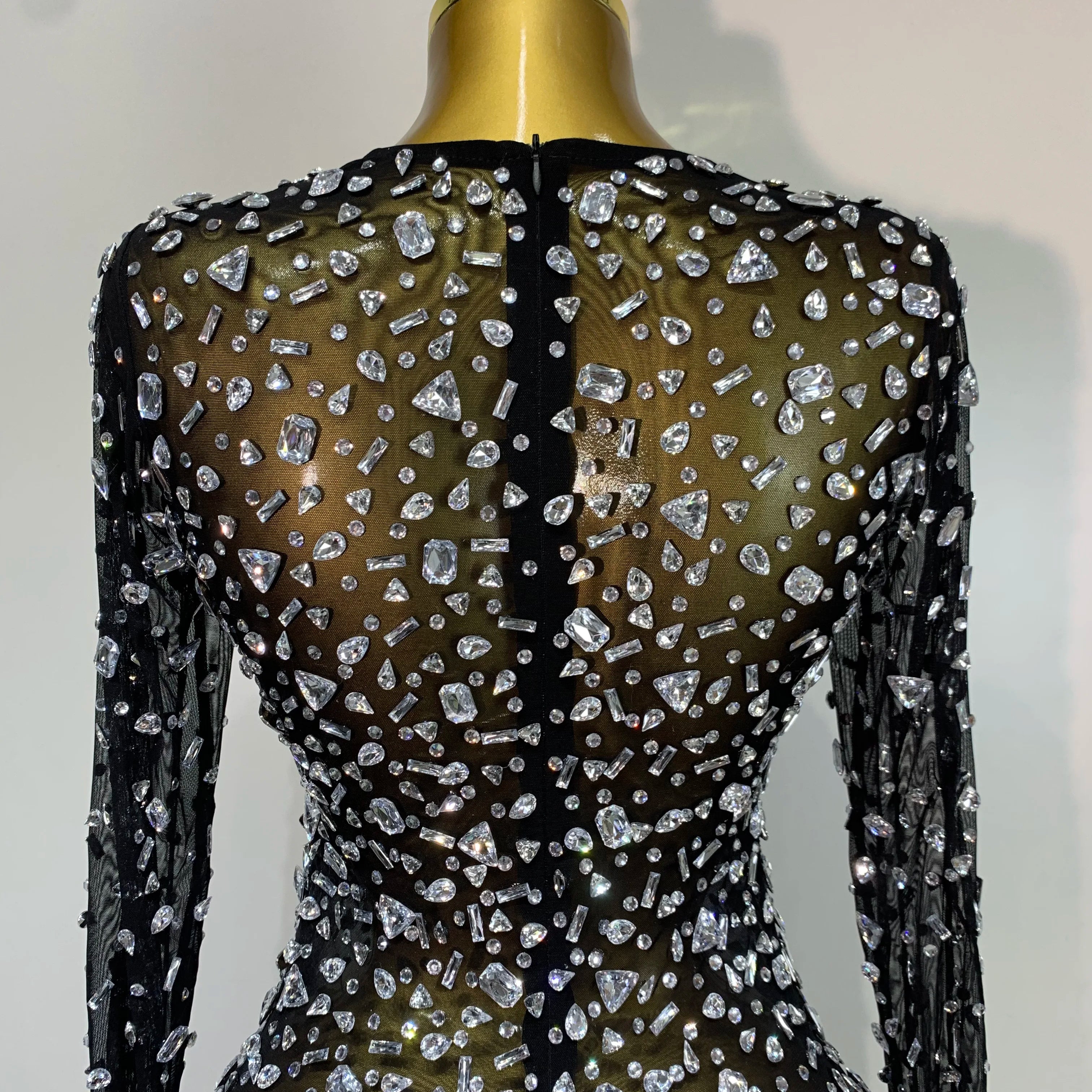 Sparkly Rhinestone Sexy Transparent Mini Dress Celebrity Evening Party Prom Birthday Photo Shoot Nightclub Stage Costume