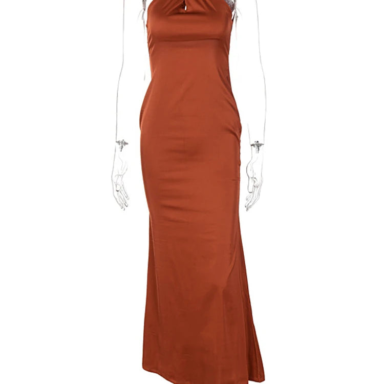 Sleeveless Cross Halter Satin Midi Dress Backless Bodycon Sexy Elegant Party Club Outfit Evening Birthday Clothes Summer