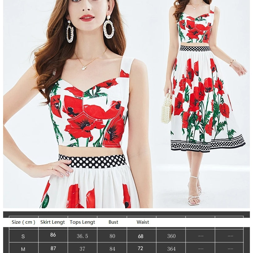 Summer Floral Dress Sets Women 2 Piece Outfit Sexy Slim Tops and Skirt Party Set 2024 Suspender Strap Suit Ballgown Frocks 3