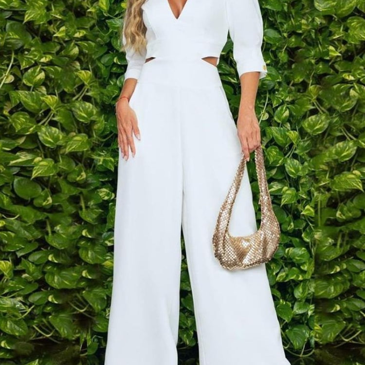 Women's Pants 2024 Spring Summer Woman Jumpsuit New Fashion Loose Short Sleeved V-neck Solid Wide Leg Jumpsuit Clothes for Women