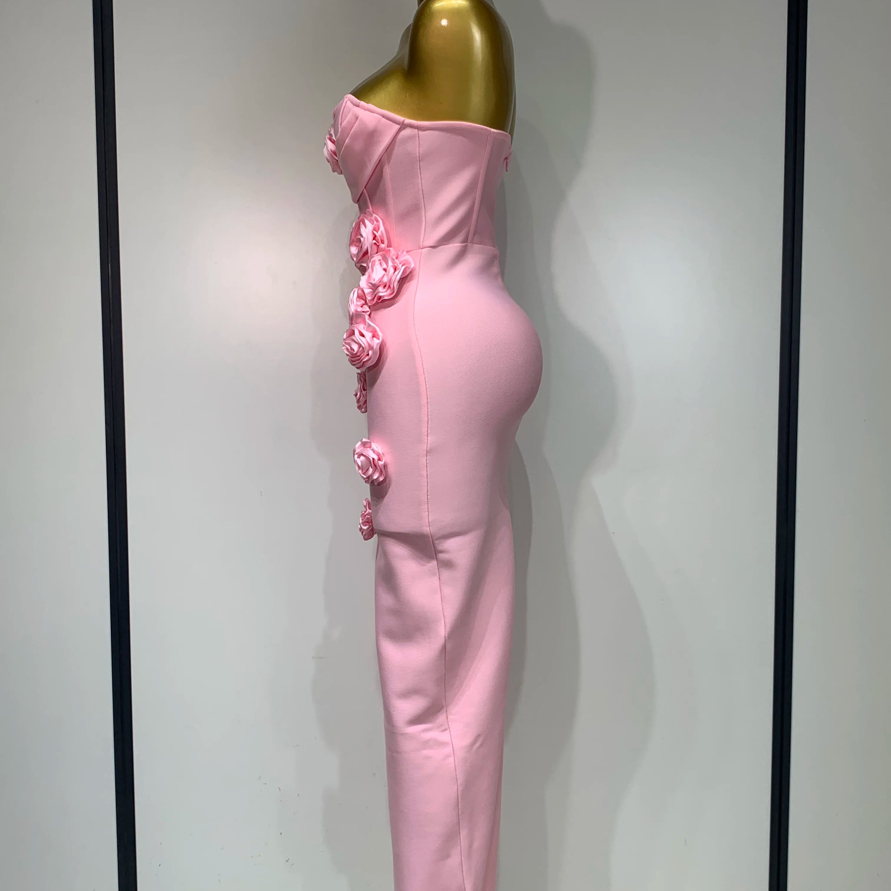 Women Celebrity Sexy Strapless Backless Flower Maxi Long Bodycon Bandage Dress 2025 Elegant Birthday Evening Club Party Dresses