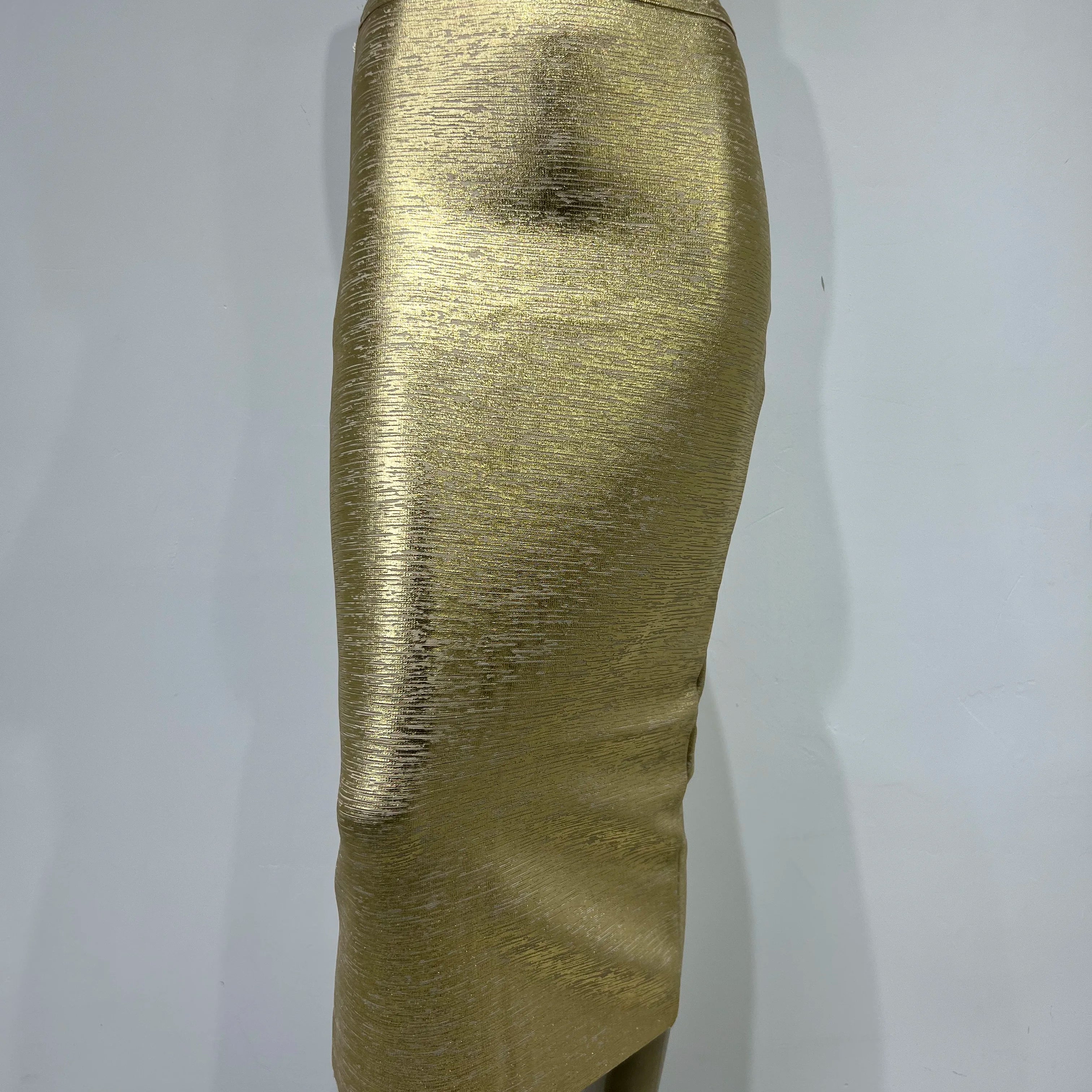 Women Summer Skirt Sexy Silver Gold Bronzing Midi Bandage Skirt High Street Designer Skinny Party Midi Pencil Skirts 78cm