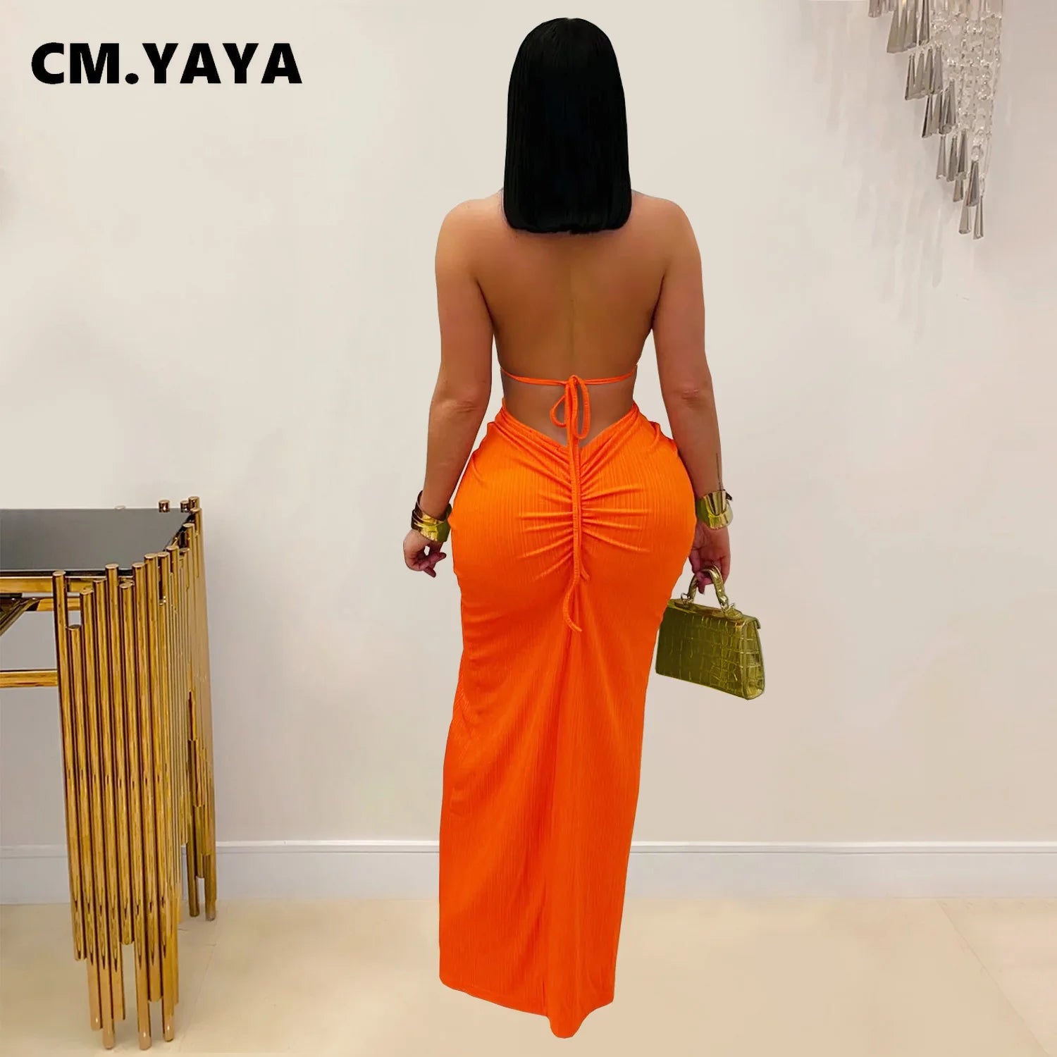 Women Hemp Rope Halter Neck Stacked Ruched High Split Knit Bodycon Midi Maxi Long Dress 2025 Birthday Sexy Party Dresses