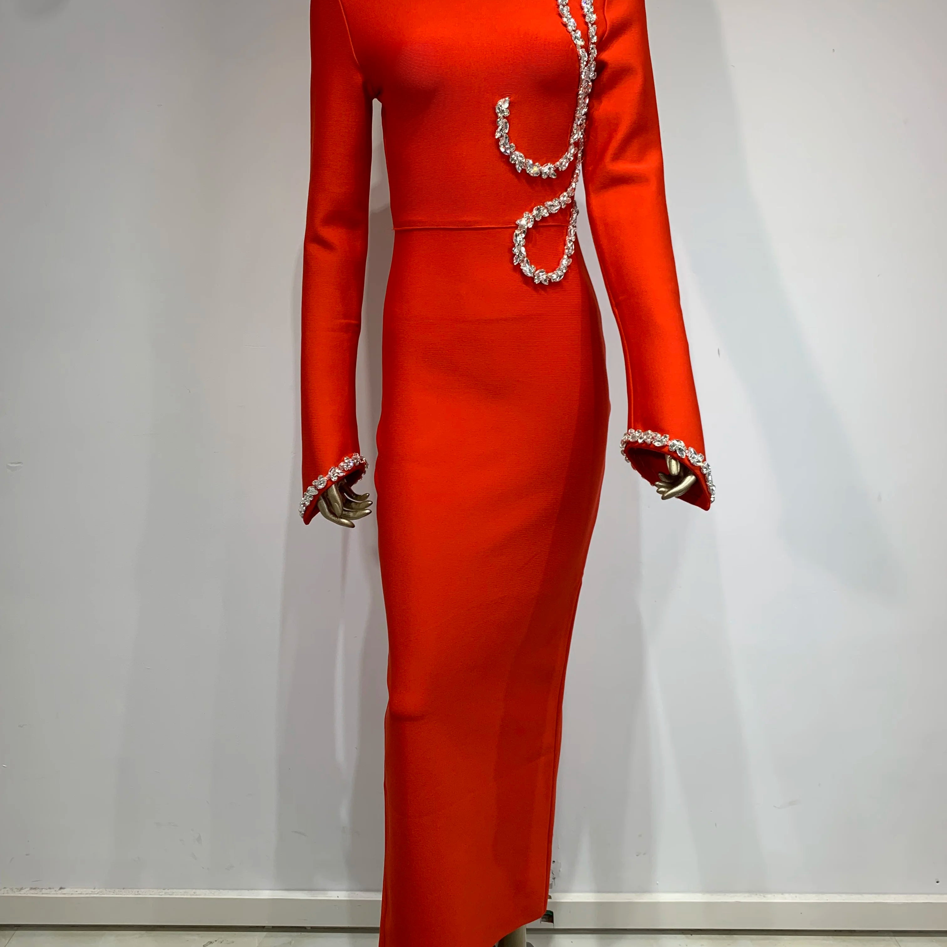 Women Winter Celebrity Sexy Turtleneck Diamonds Black Maxi Long Bodycon Bandage Dress 2024 Elegant Evening Club Party Dress