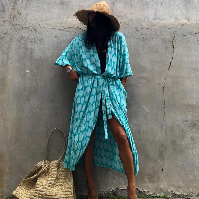 Sexy Bikini Cover-ups Summer Beach Pareo Stripes Loose Kimono Swimsuit Dress Beachwear Boho Bathing Suit Cover Up T One Size