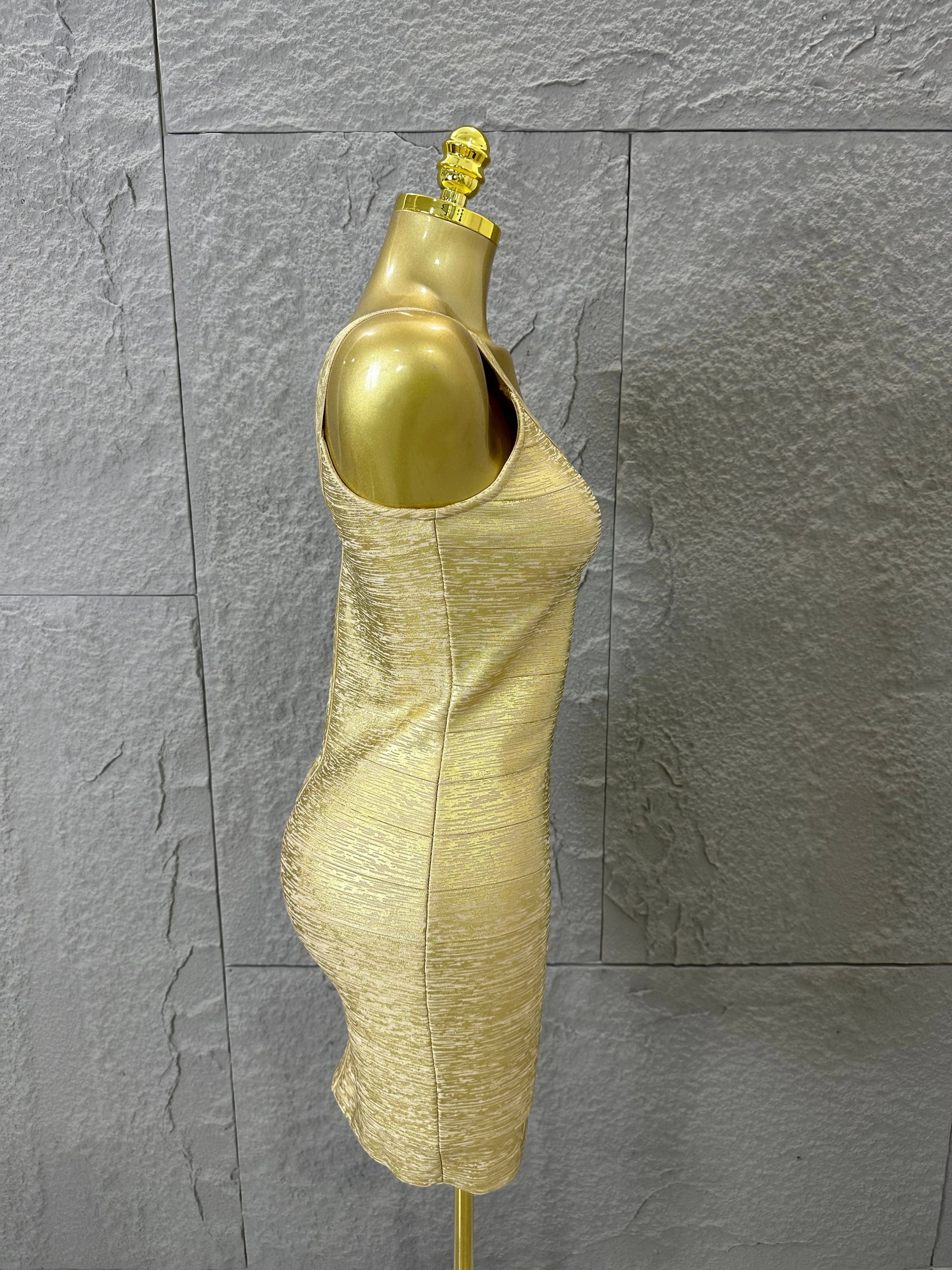 Women Sexy Elegant 2026 Silver Gold Metallic Bandage Mini Dress Women Sleeveless Bodycon Formal Event Cocktail Party Costume