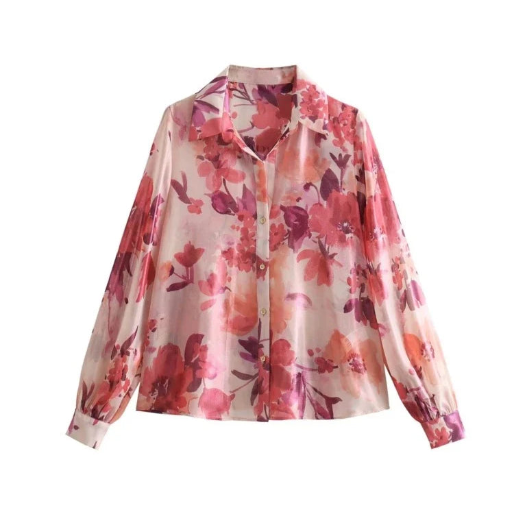 Aonibeier Summer Women Printed Suits Traf Wrist Sleeve V Neck Casual Shirt Female Pleated Maxi Long Skirt Sets Y2K Street