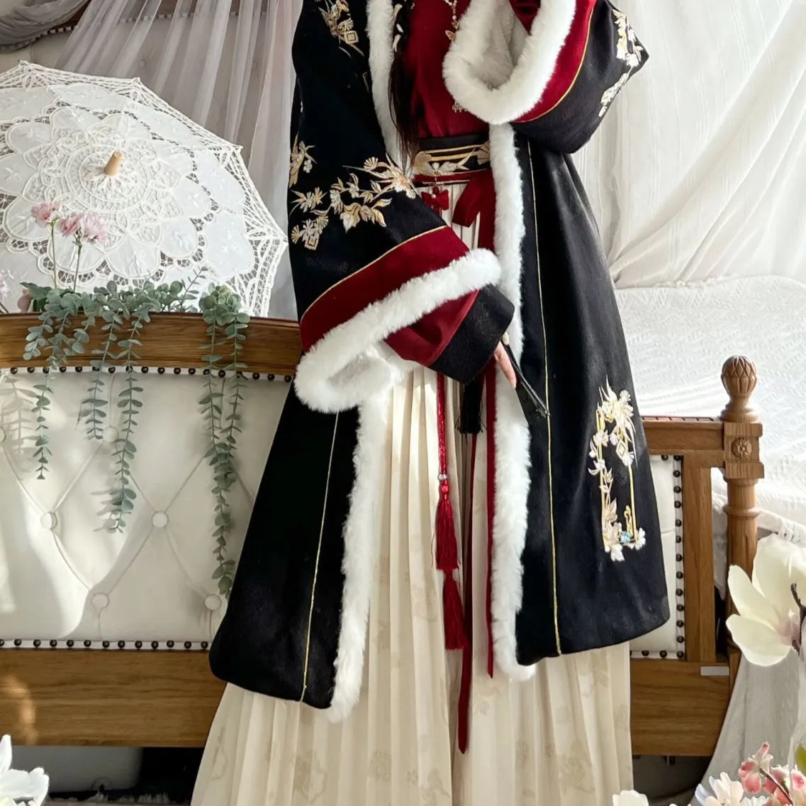 Winter Original Song Dynasty 2024 Hanfu Wollpullover Verdickte Zweireiher Lange Jacke Frauen Longuette für Mädchen und Frauen 