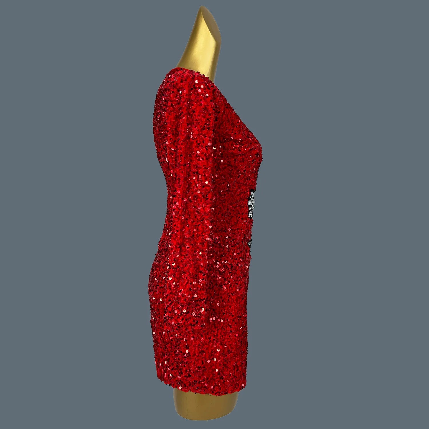 Chic Sexy Dresses For Hot Women Party Club Night Sparkly Crystals Full Evening Dress Luxury Red Mini Long Sleeved Dress Hongditu