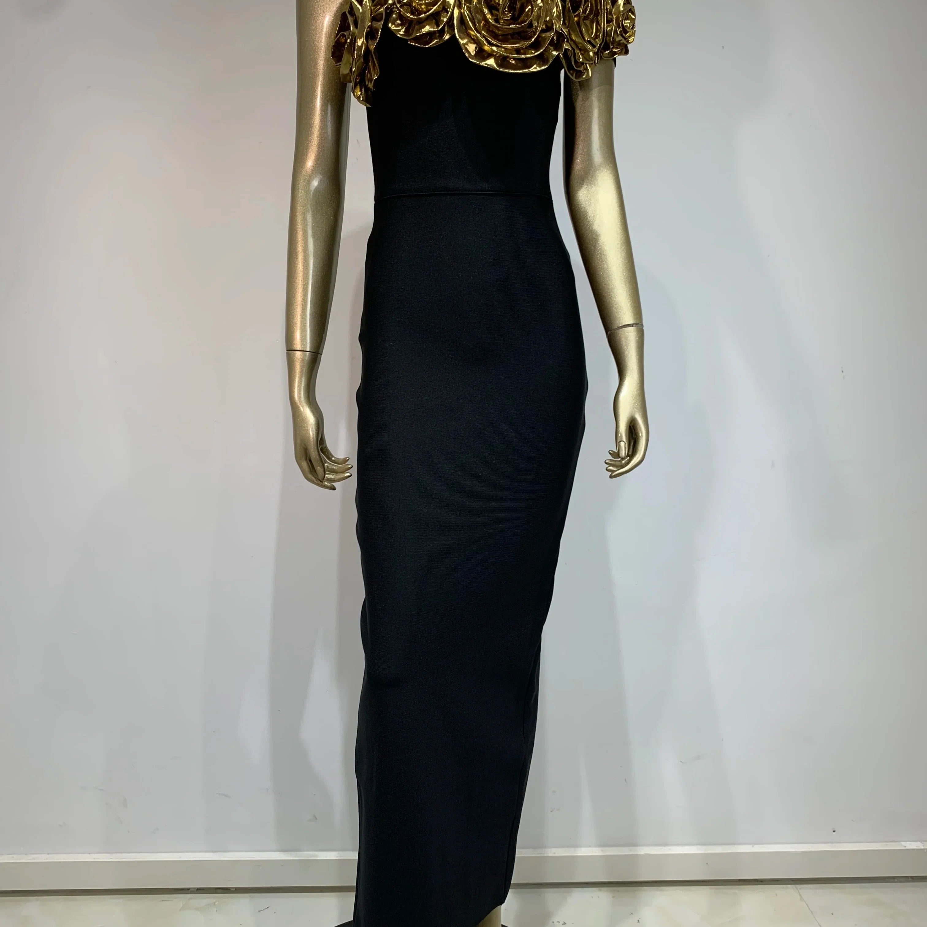 Women Celebrity Luxury Sexy One Shoulder Flower Patchwork Maxi Long Bodycon Bandage Dress Elegant Evening Club Party Outfit