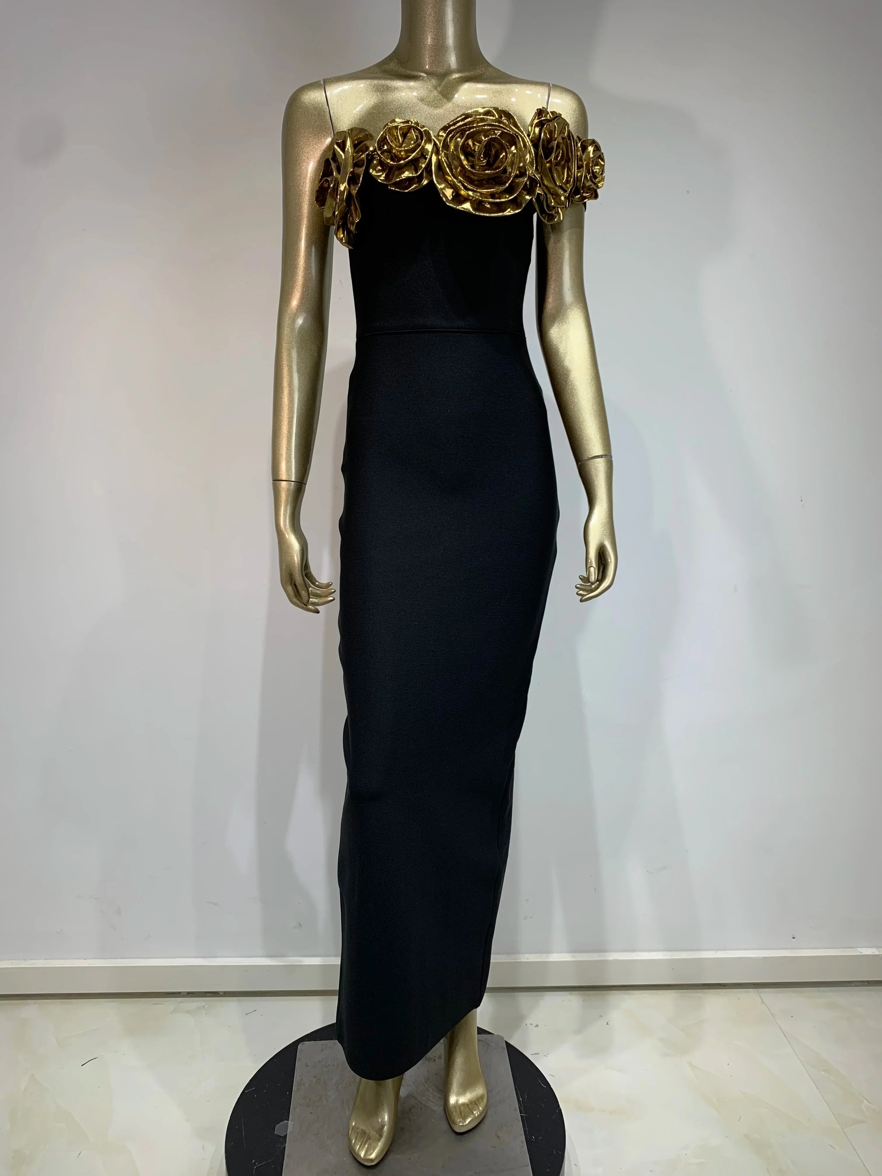 Women Celebrity Luxury Sexy One Shoulder Flower Patchwork Maxi Long Bodycon Bandage Dress Elegant Evening Club Party Outfit