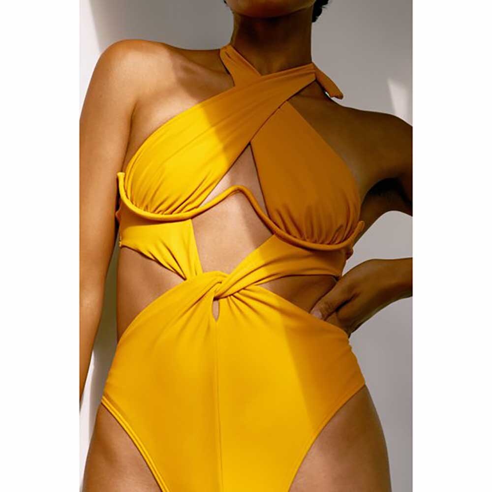 Women's Swimsuit Sexy Solid Color Yellow Bathing Suit Women One Piece Swimsuit Beachwear Backless Body Woman
