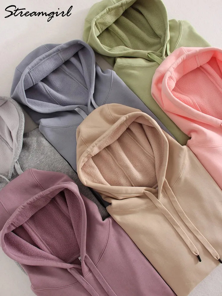 Streamgirl Winter Warm Fleece Hoodies For Women Green White Loose Sweatshirts With Hoodie Pink Pullover Hoodies Women Velvet Top