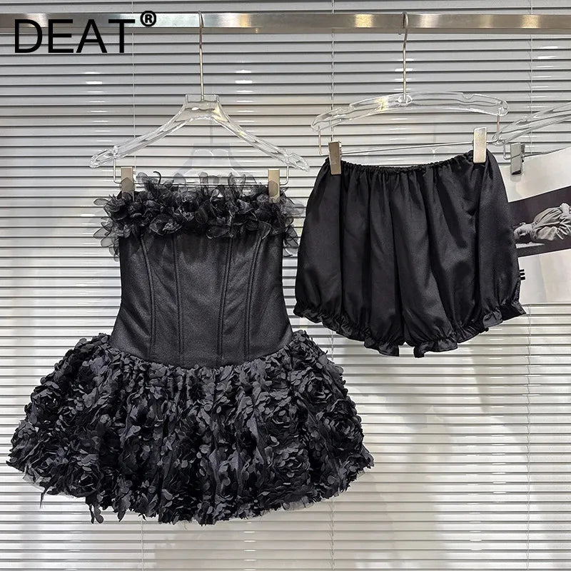 Winter New Sweet Temperament Chiffon Three-Dimensional Flower Fishbone Dresses For Women With Shorts Dress 11A07753