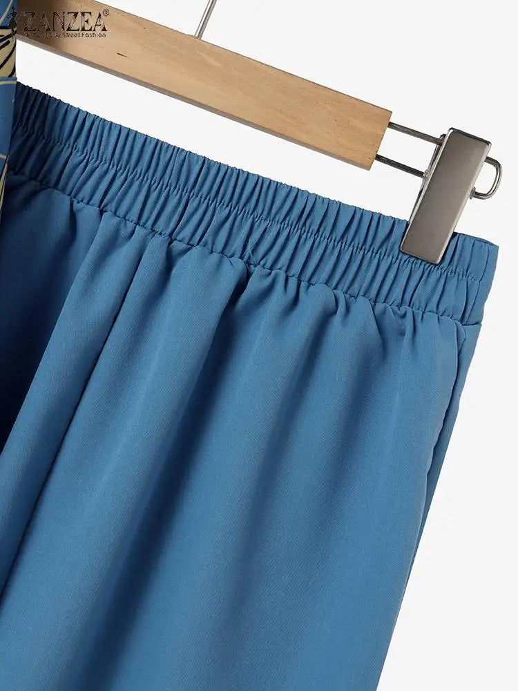 Fashion Trousers Suit Women 3/4 Sleeve Blouse Wide Leg Pant Sets Summer Matching Sets ZANZEA 2PCS Casual Printed Tracksuits