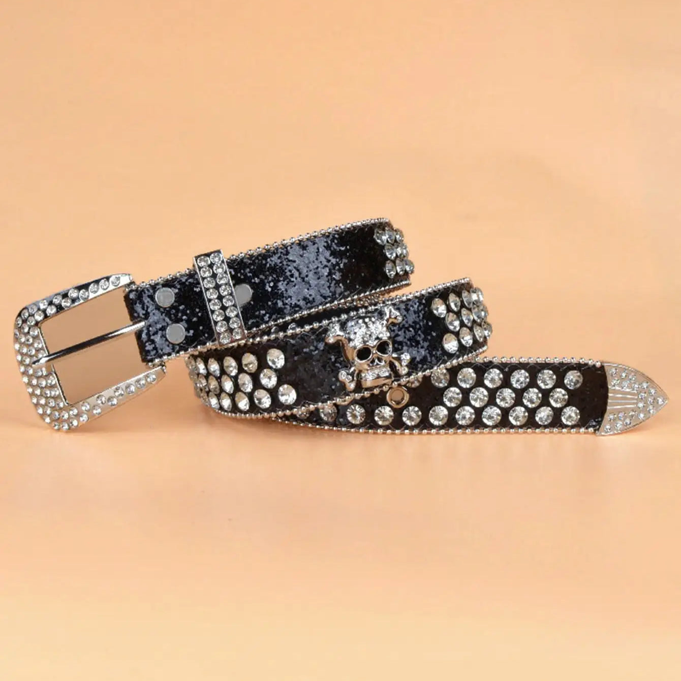 Rhinestone Decor Belt Black 100CM