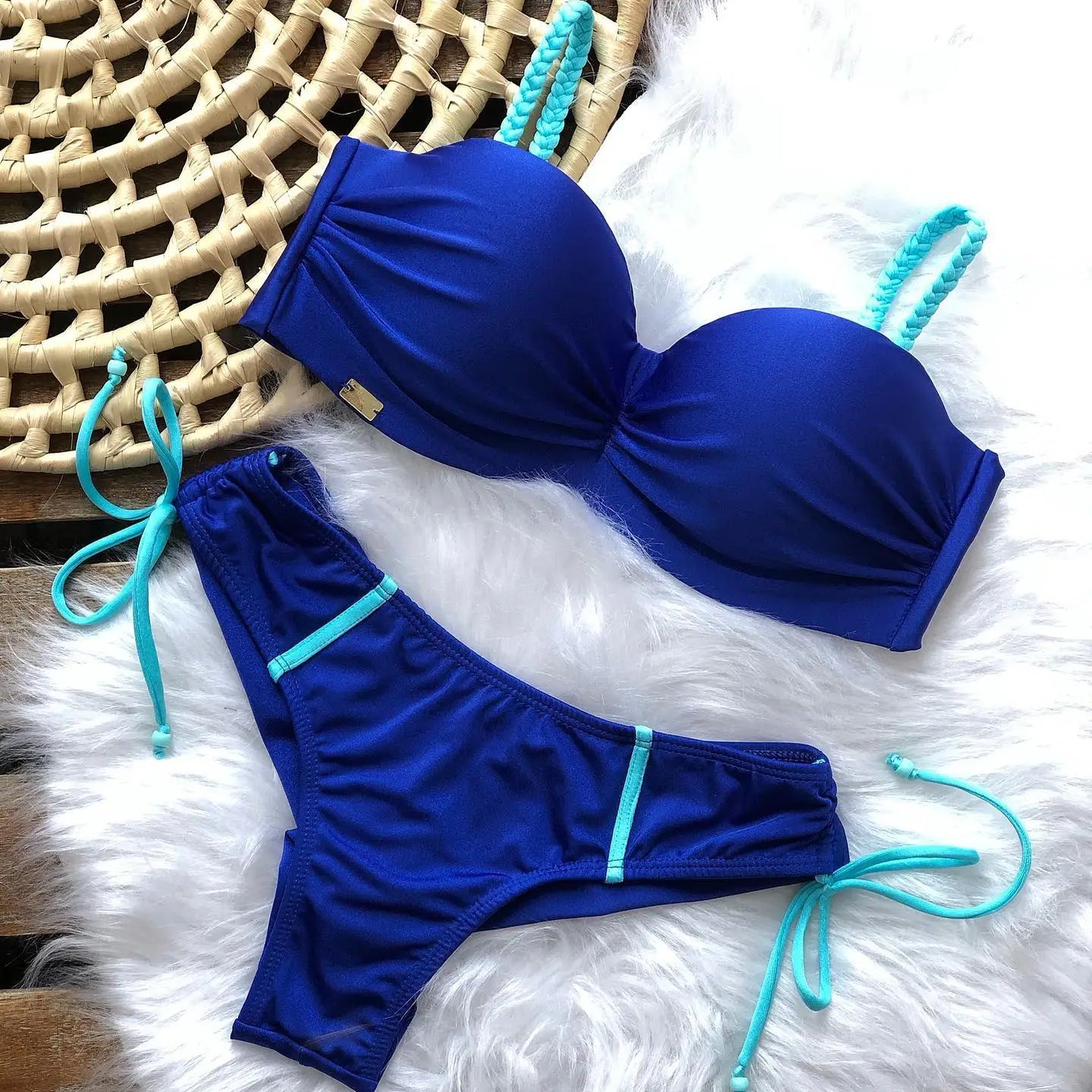 Sexy Bikinis Sets Push Up Women's Swimsuit Tie Side G-String Vintage Solid Swimwear Chest Pad Summer Beachwear Bathing Suit MA24404B1