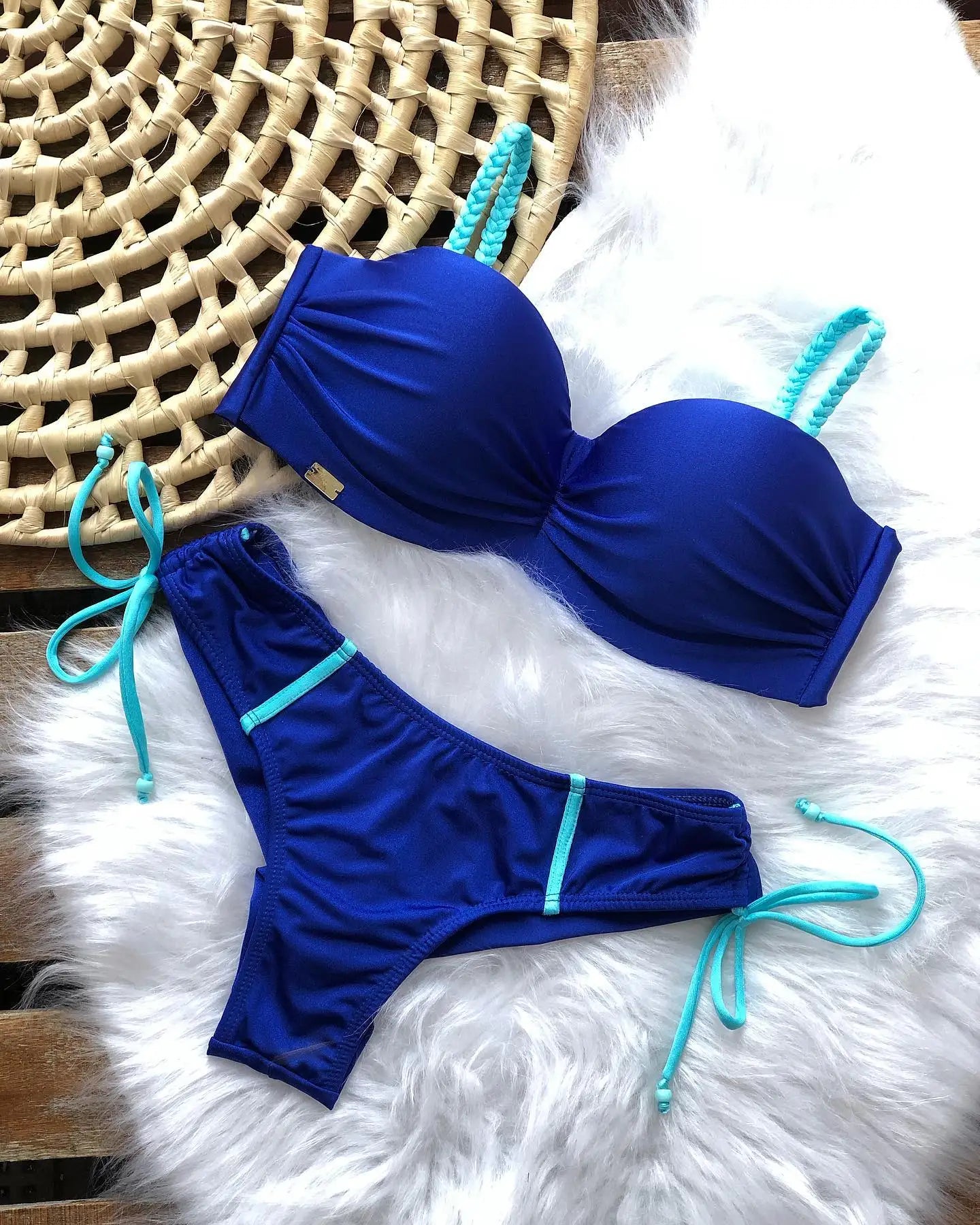 Sexy Bikinis Sets Push Up Women's Swimsuit Tie Side G-String Vintage Solid Swimwear Chest Pad Summer Beachwear Bathing Suit MA24404B1