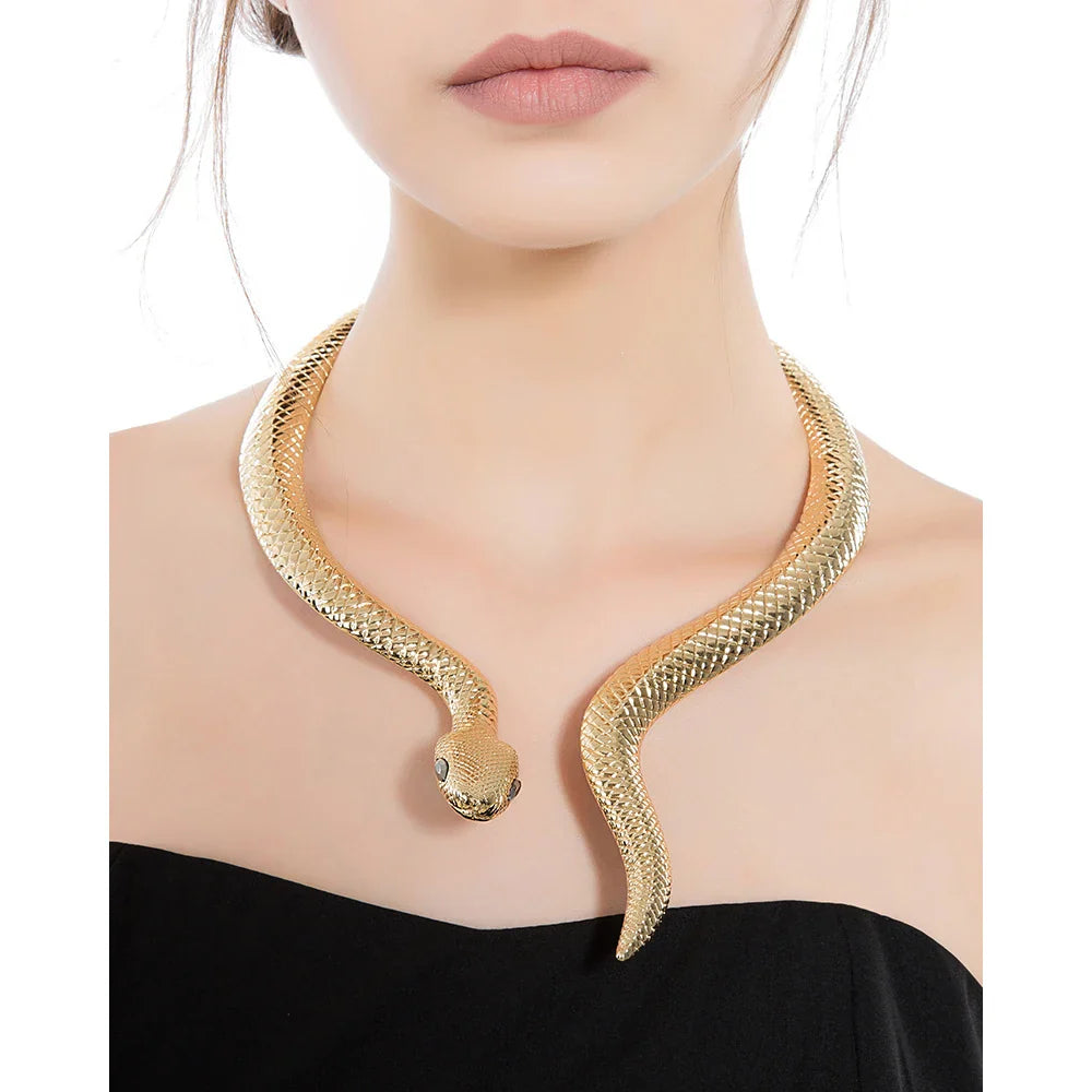 KDLUN Snake with Alloy Curved Bar Design Neck Collar Choker Necklace for Women Imitation Pearl Statement Necklace Party Jewelry