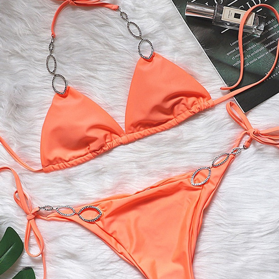 Rhinestone Bikini set Brazilian Bathing Suit B972Orange