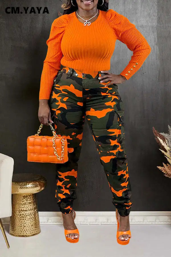Women’s Camouflage Printed Slim Cargo Pants 2024 Spring/Summer Pocket Jogger Street Fashion Safari Trousers
