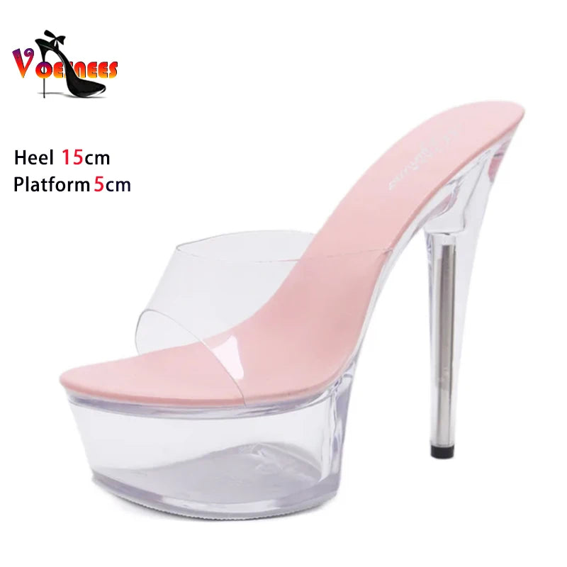 Shoe for Party Club Stripper Heels Women Shoes Platform High Heels Sandals Clear Sexy Pole Dance 15cm High Plus Size Slippers As Picture Shown 2