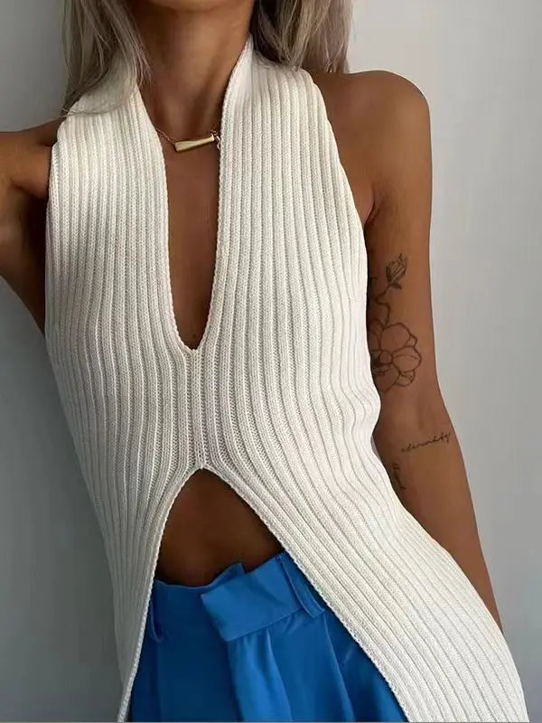 Heliar Women Ribbed Chic Design Tank Top Women Knitted Halter Sexy Tops Camis Tube Tops Women Summer WHITE F Fit 40-60kg