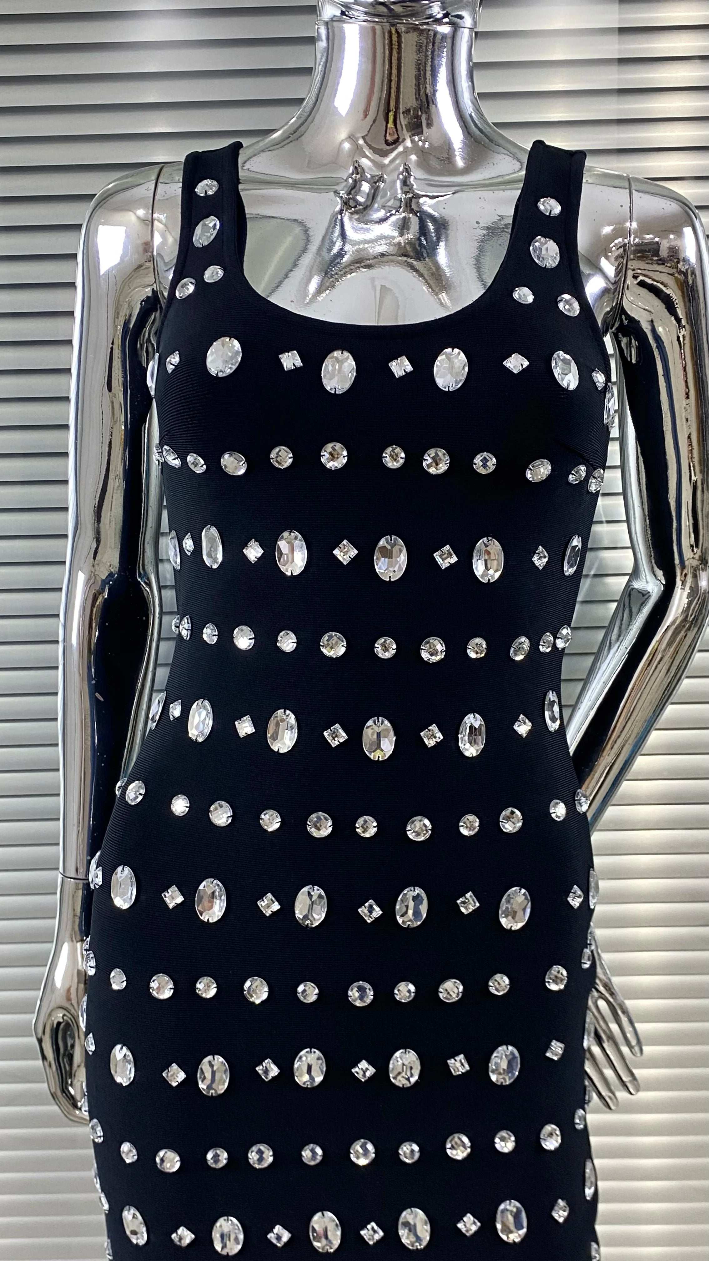 Sparkling Diamonds Sleeveless Package Black Bandage Ankle Length Dress Woman evening Party Dress Celebrity Birthday Party Outfit