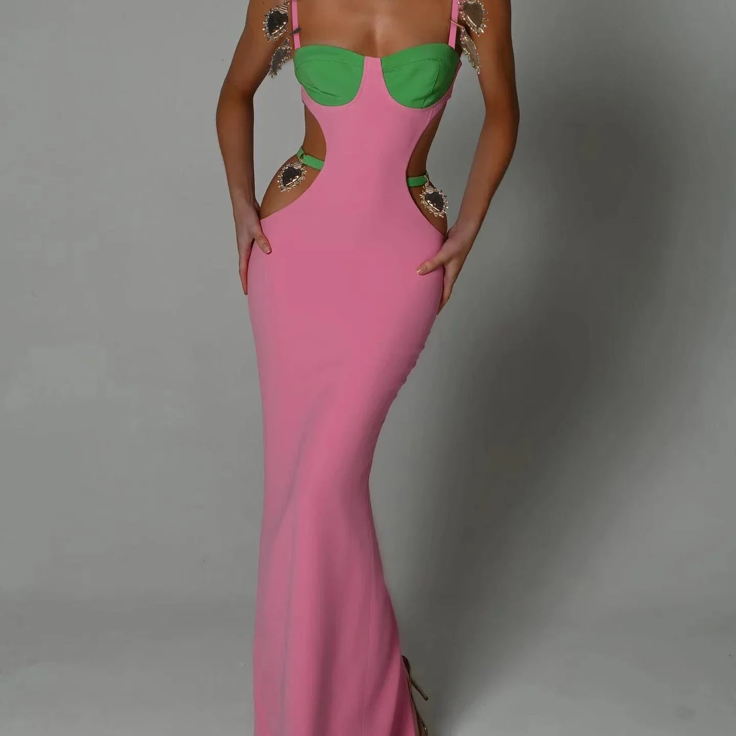 Factory Wholesale Women's Multi-Color Spaghetti Strap Hollow Sexy Boutique Celebrity Cocktail Party Bandage Long Dress