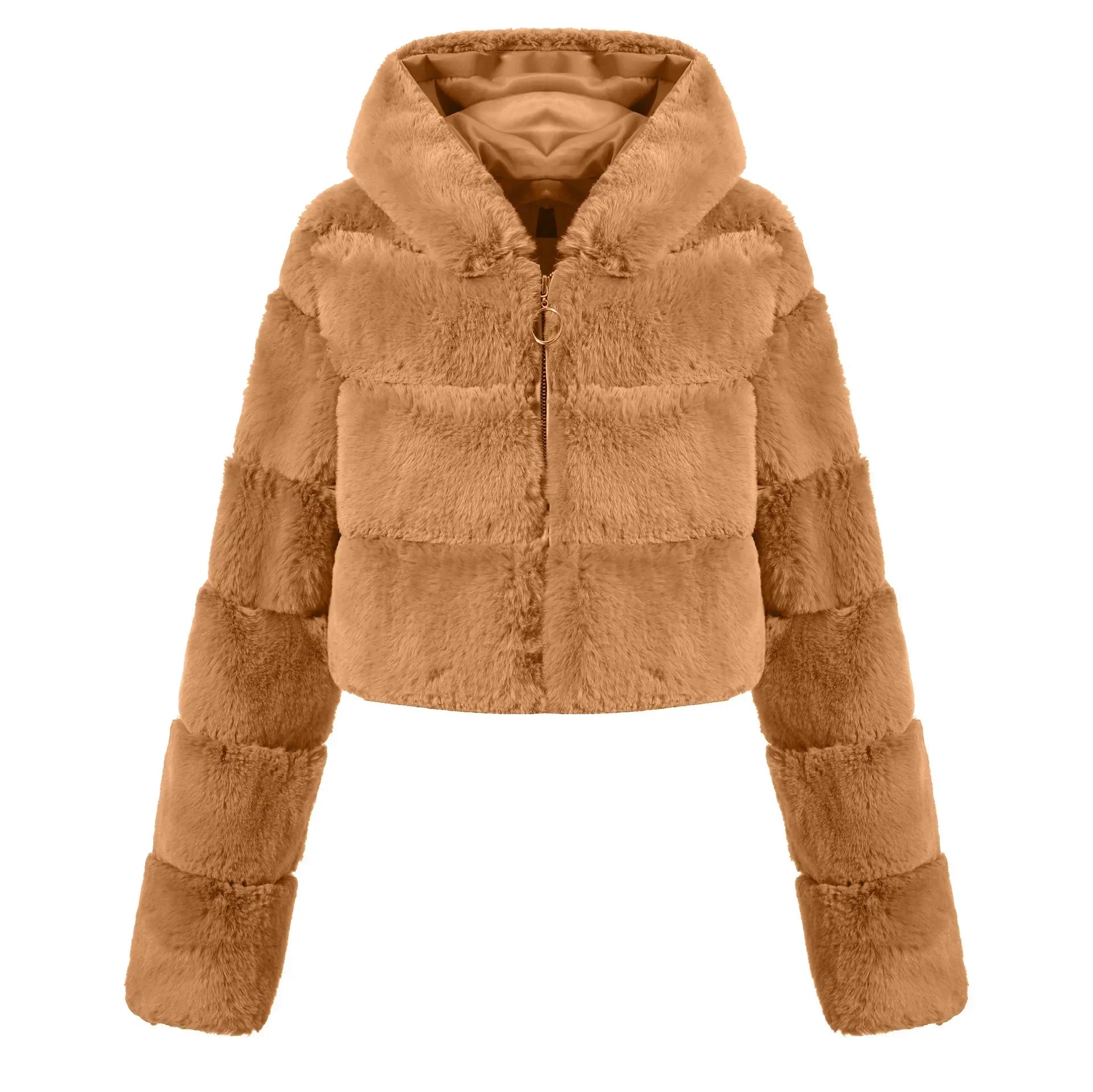Winter Hooded Fluffy Jacket Women Faux Fur Coat Cropped Jacket Puffer Jacket Zip Up Winter Warm Fuzzy Teddy Coats Tops Outwear as picture