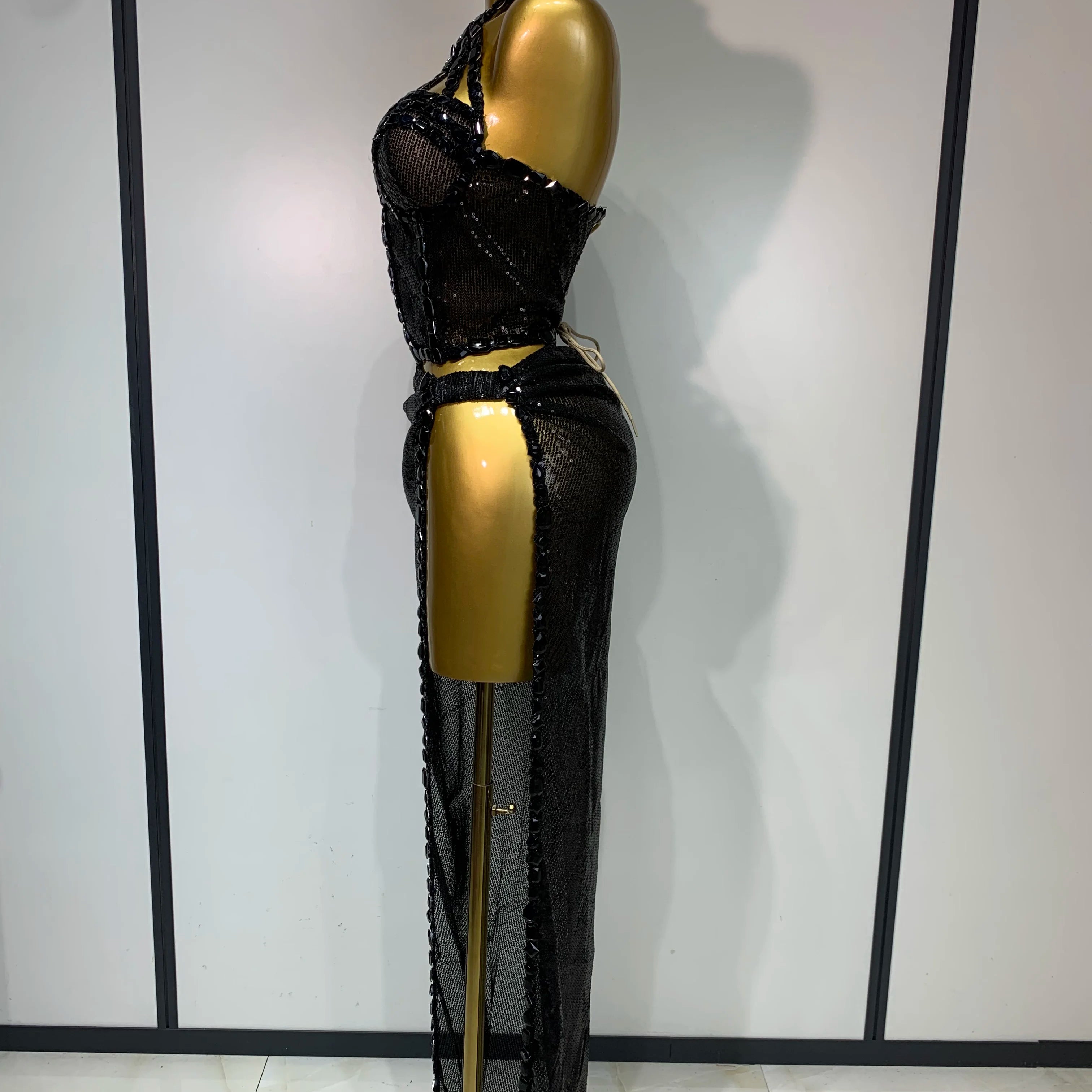 Sexy Shiny Diamond Two Piece Set 2025 Women Evening Celebrate Festival Luxury Birthday Party Nightclub Singer Stage costume