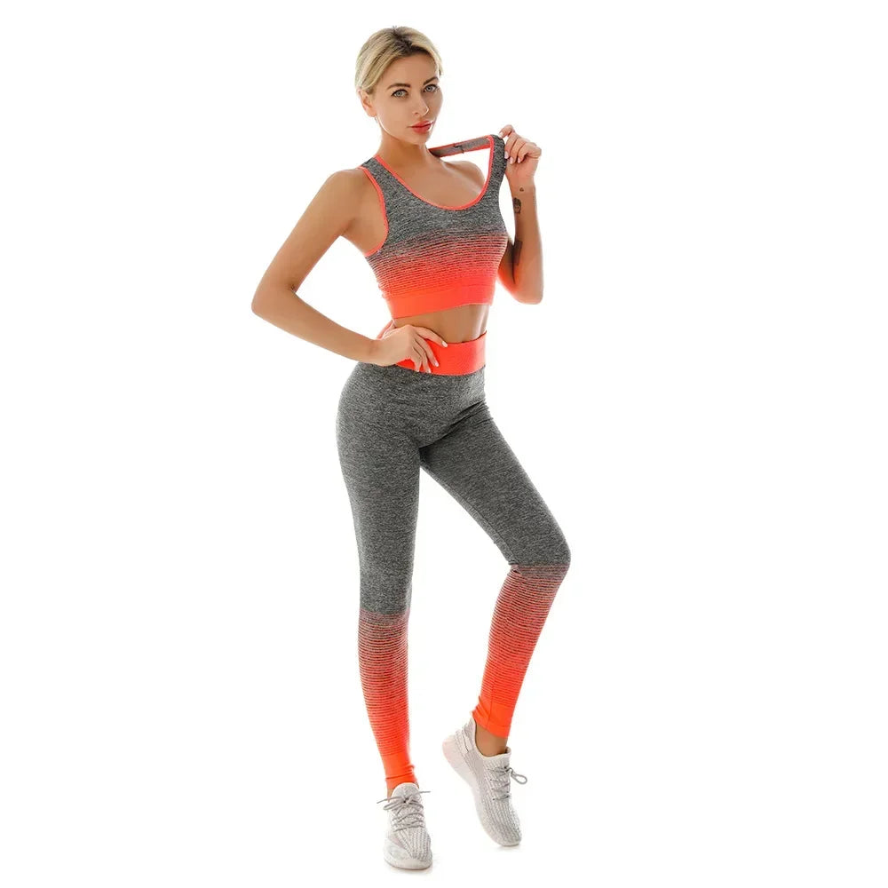 2 Piece Sets Womens Outfits Yoga Set Elastic Gradual Changing Sports Bra Tights Yoga Suit Set Fitness Workout Sports Leggings Sky blue One size 40-75KG
