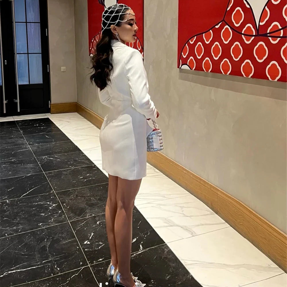 Jiayigong Simple V-neck Cocktail Dresses Party Bows Bowknot Satin Mini Custom Dress