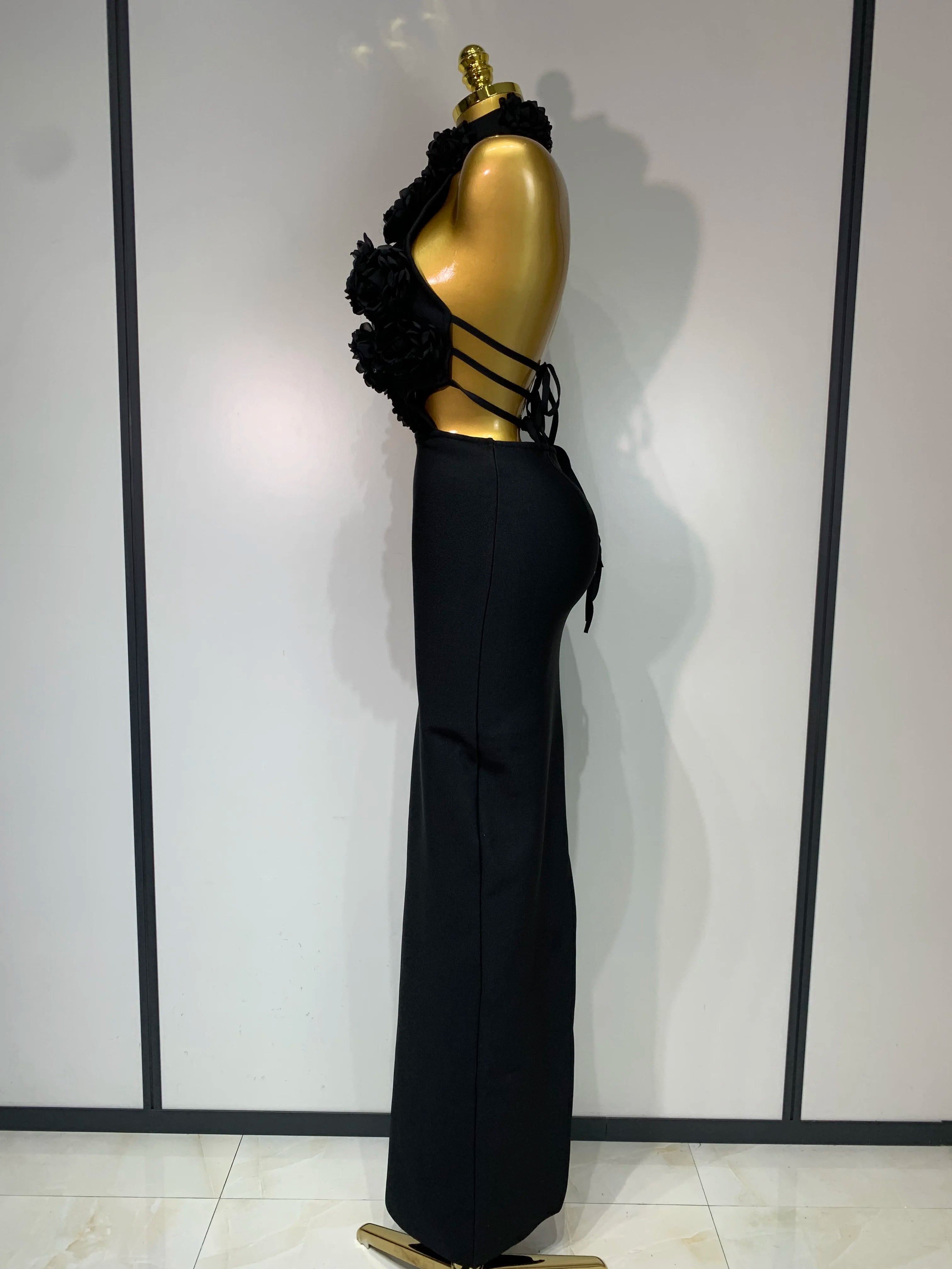 Women Sexy Halter Hollow Out Flowers Bodycon Bandage Dress Red Backless Celebirty Elegant Party Luxury Birthday Wedding Dresses