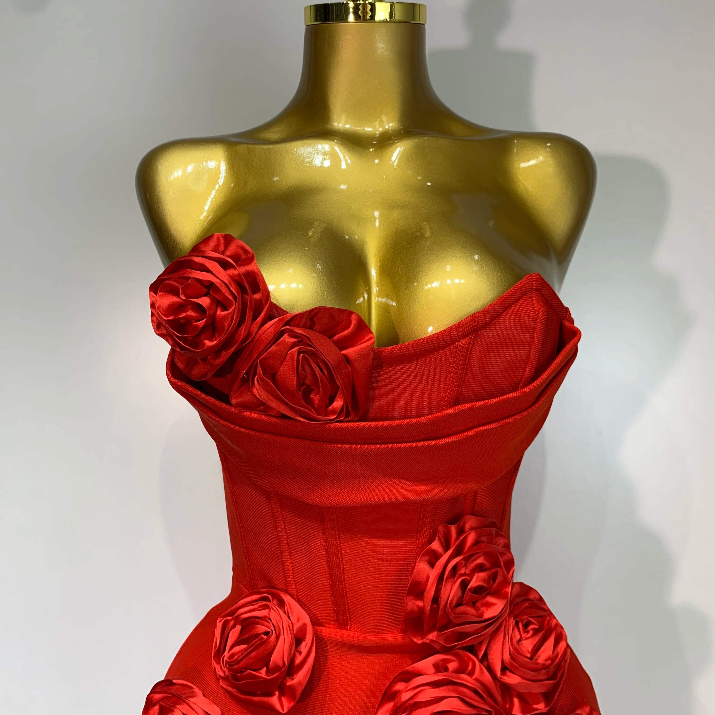 2025 Newest Women Sexy Strapless Backless Red Flower Midi Bandage Dress Celebirty Elegant Evening Club Party Birthday Dresses