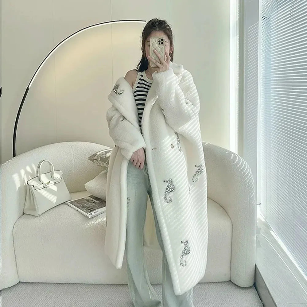 Faux Jackets For Women 2023 New MAX Hippocampus Teddy Bear Coat Women's Mid Length Outwear Alpaca Fur Silhouette Fur Coats Women