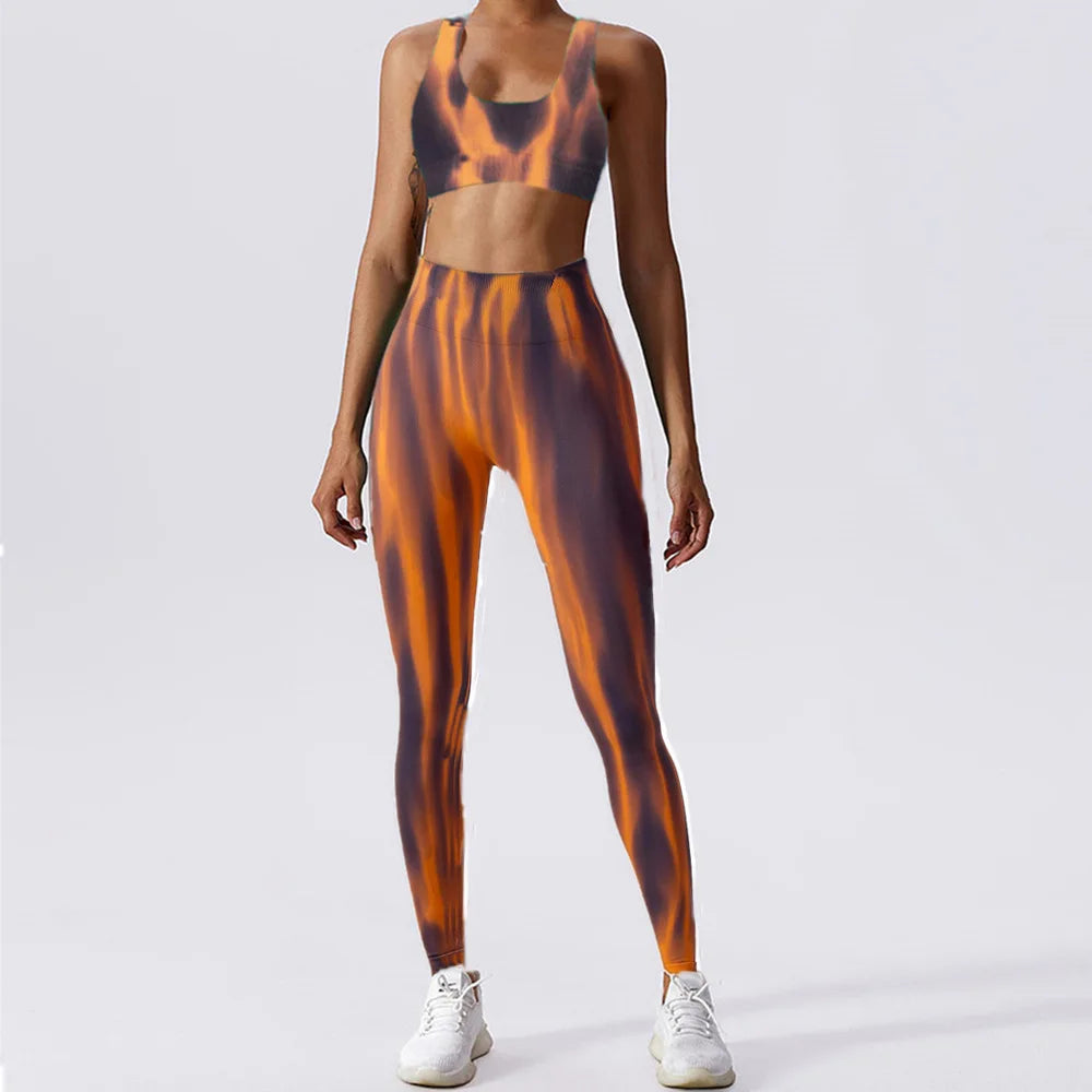 Fashion Aurora Print Seamless Gym Scrunch Shorts Set Push Up Women Sportswear Yoga Wear Training Suit for Fitness Sport Outfit Bra Leggings 3